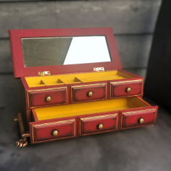 Boîte à Bijoux en Rose Grenat Décorée à la Feuille d'Or – Élégance et Raffinement